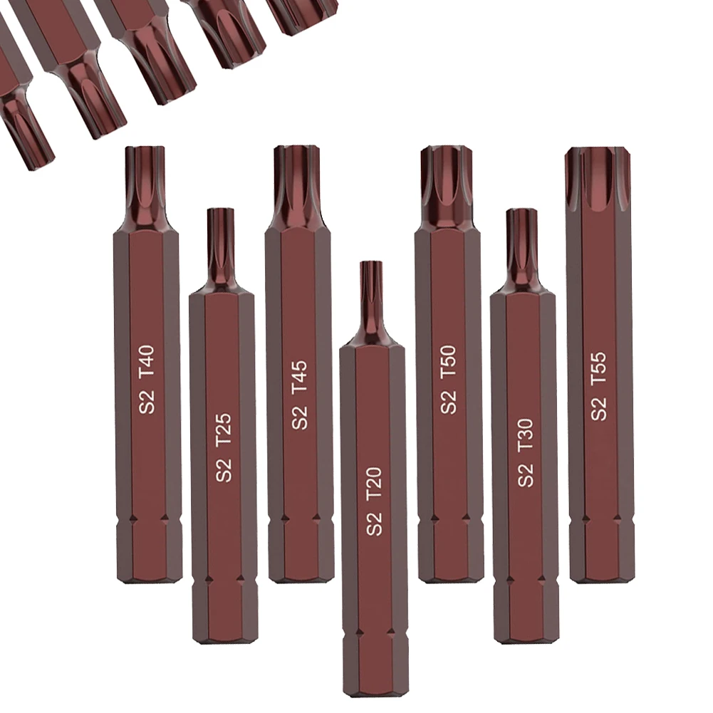 

Screwdriver Bits 75mm T20/T25/T30/T40/T45/T50/T55 Torx Electric Screwdriver Bit Strong Magnetism Hex Shank Batch Head Hand Tool