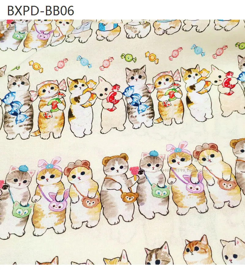 A15 Japanese Cats Collection BTY 1 Yard Cotton Woven Fabric Cute Cartoon Animals Kawaii Japanese Cat Strawberry