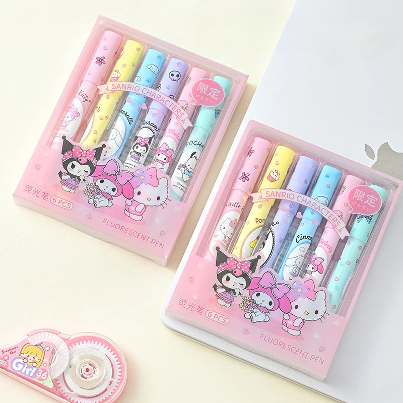

Kawaii Sanrio Anime Highlighter Hello Kitty Sweet Light Color Marker Pen Color Marker Pen Student with Painting Graffiti Pen Set
