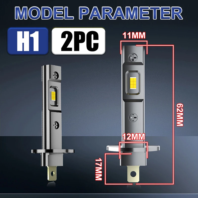 2PCS 500W 200000LM H1 LED Car Headlight Bulb 6000K 3000K Yellow Mini Size Fanless CSP 5570 Chip Plug&Play 12V 24V