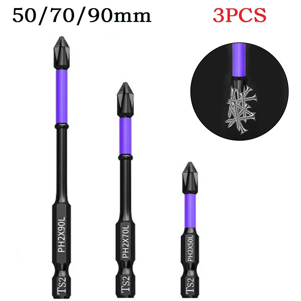 

3PCS Non-slip PH2 Magnetic Batch Head Cross Screwdriver Impact Drill Bit 50/70/65/90mm Electric Tools For Electrician Power Tool