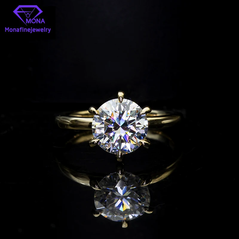 

Monafinejewelry 14K Yellow Gold 6 Prongs Setting Vivid 4ct Round Shape 10mm Moissanite Solitaire Ring