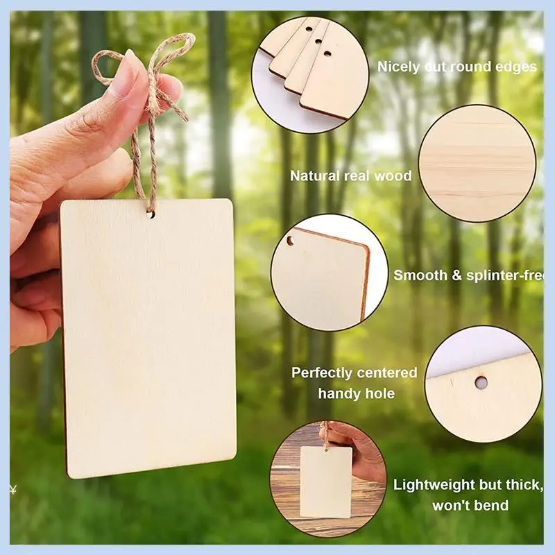 45개 나무 책갈피 3.5 X 2.5인치 구멍이 있는 공예용 및 크리스마스 선물 태..