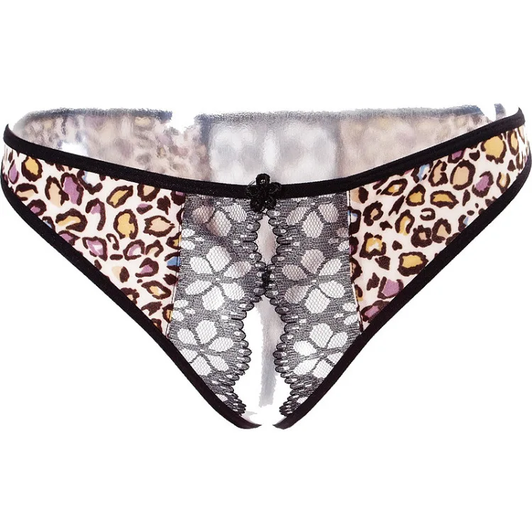 

Women's sexy leopard print see-through sheer tulle open crotch panties