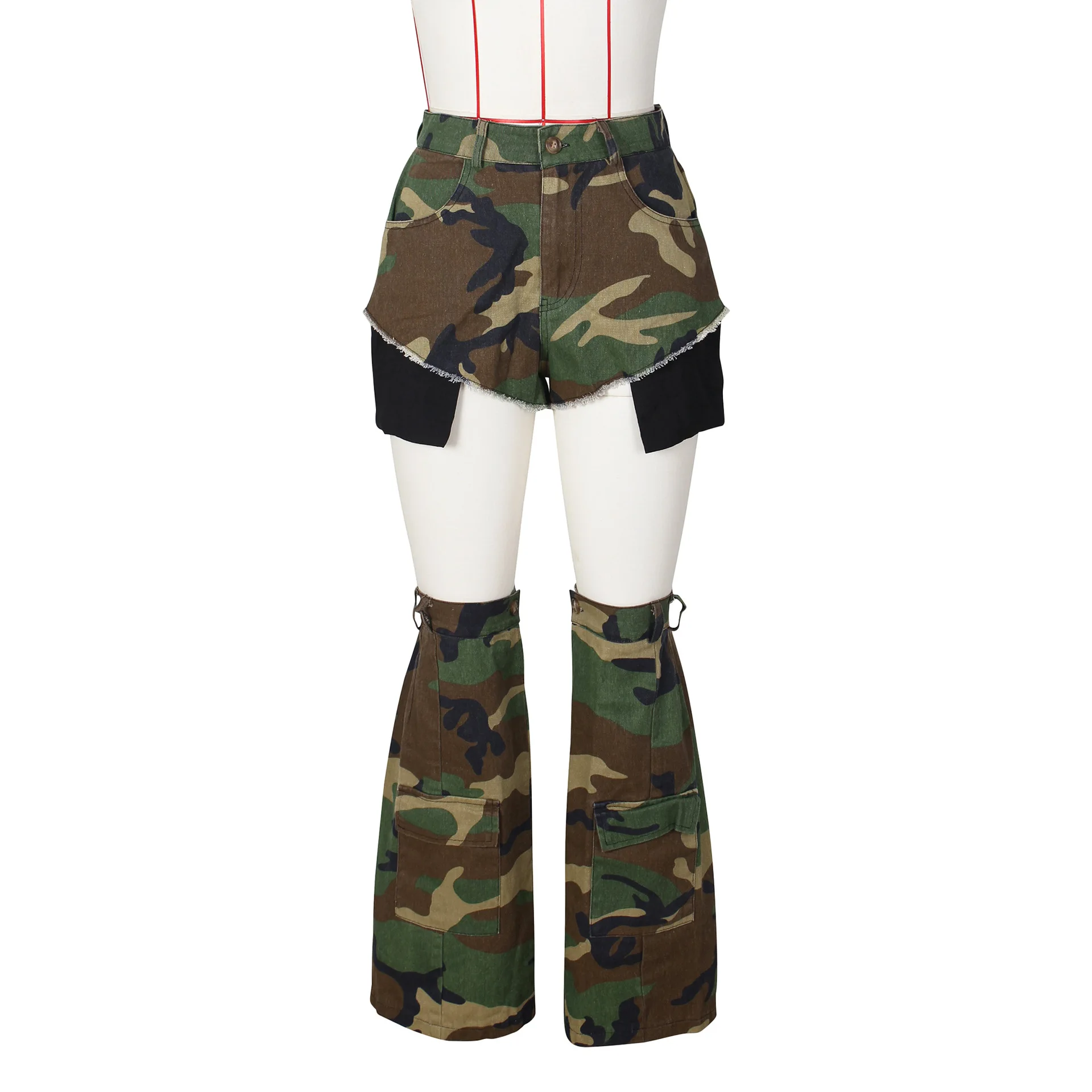 Women's Casual Camouflage Summer Do Old Hot Pants Leg Set Trend Three-Piece Camouflage Mid-Waist Fashion Shorts Sexy Style