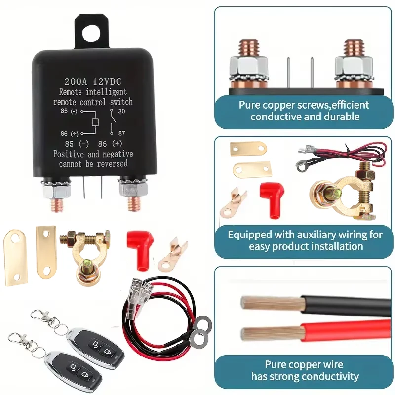 Automotive Relay Remote Car Control Battery Disconnect Anti-Theft with Dual Remote Control Switch Battery Switch Relay 12V