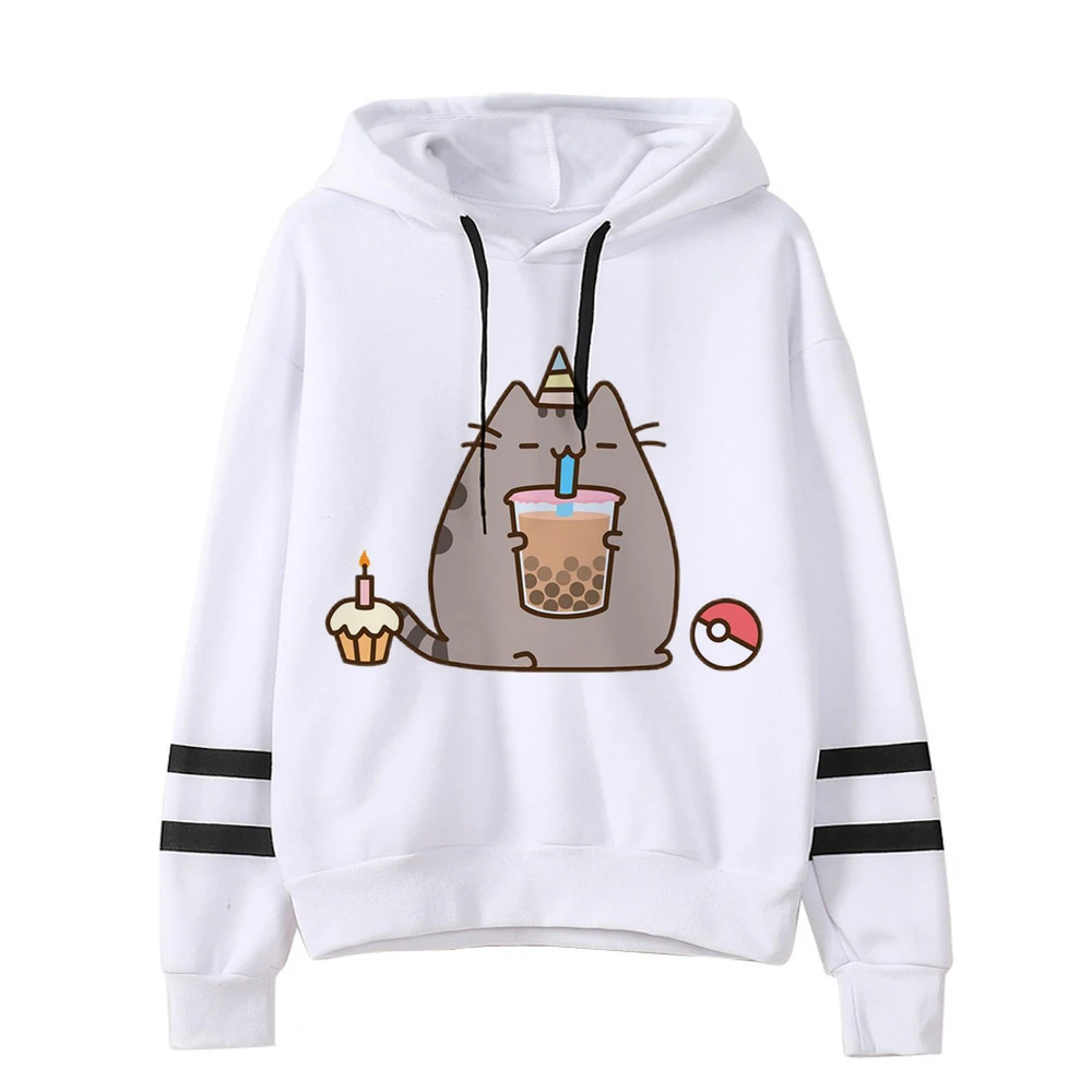 Ullzang-Sudadera con estampado de gato Pusheen para mujer, ropa con capucha de estilo coreano, Kawaii, Harajuku