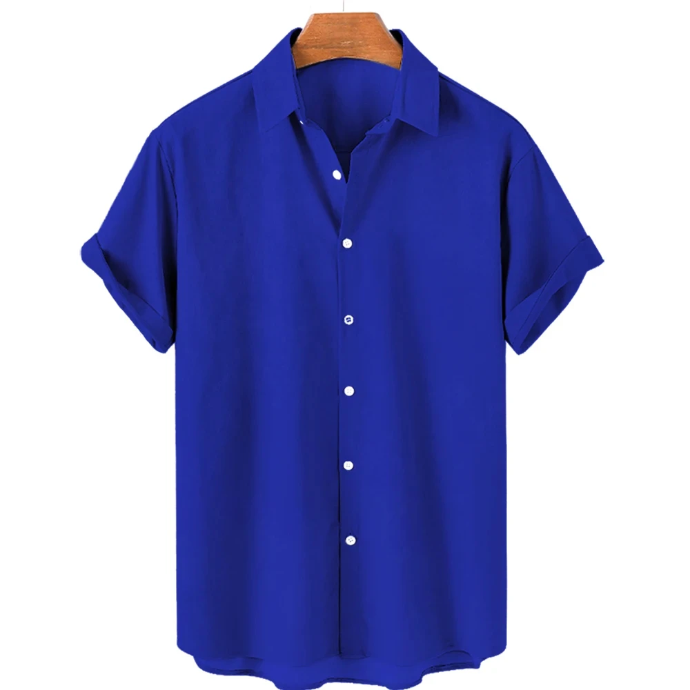 Solid Color Shirt for Men Lapel Shirts Trend Street 3D Short Sleeved Daily Casual Clothing Loose Oversized Top Hawaii clothing