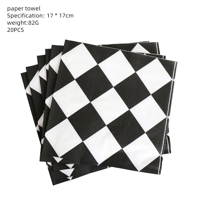 Race Party Theme Party Supplies Black And White Plaid Birthday Disposable Paper Cups Paper Plates Decorations