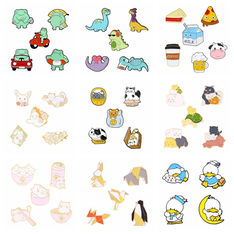 4-6 Teil/satz Lustige Frosch Dinosaurier Emaille Pins Nette Dinosaurier Katze Cartoon Tiere Broschen Abzeichen Für Kinder Schmuck Geschenke großhandel