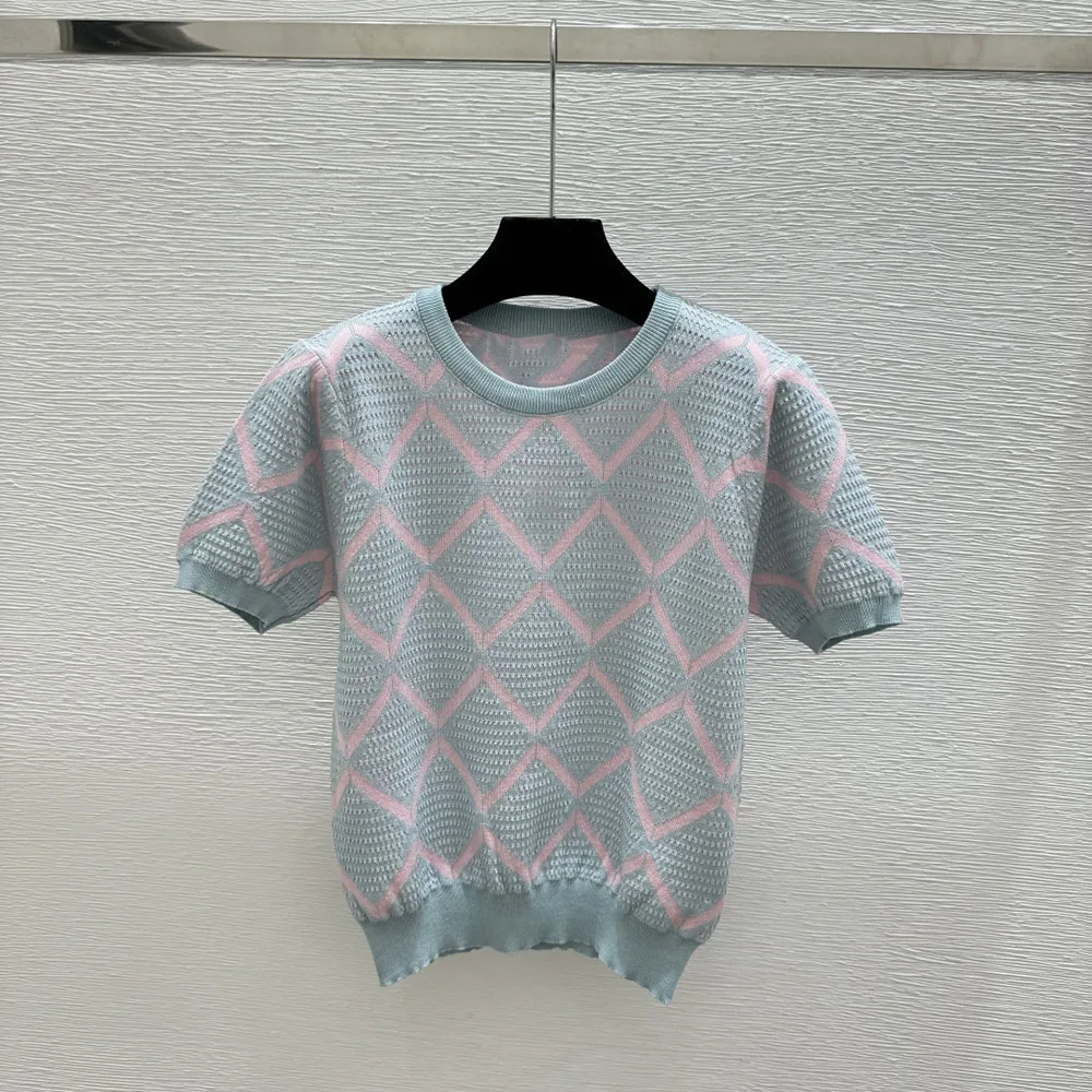 High-quality 2026 new style women's fashionable round-neck short-sleeved T-shirt with diamond pattern decoration xy2652353