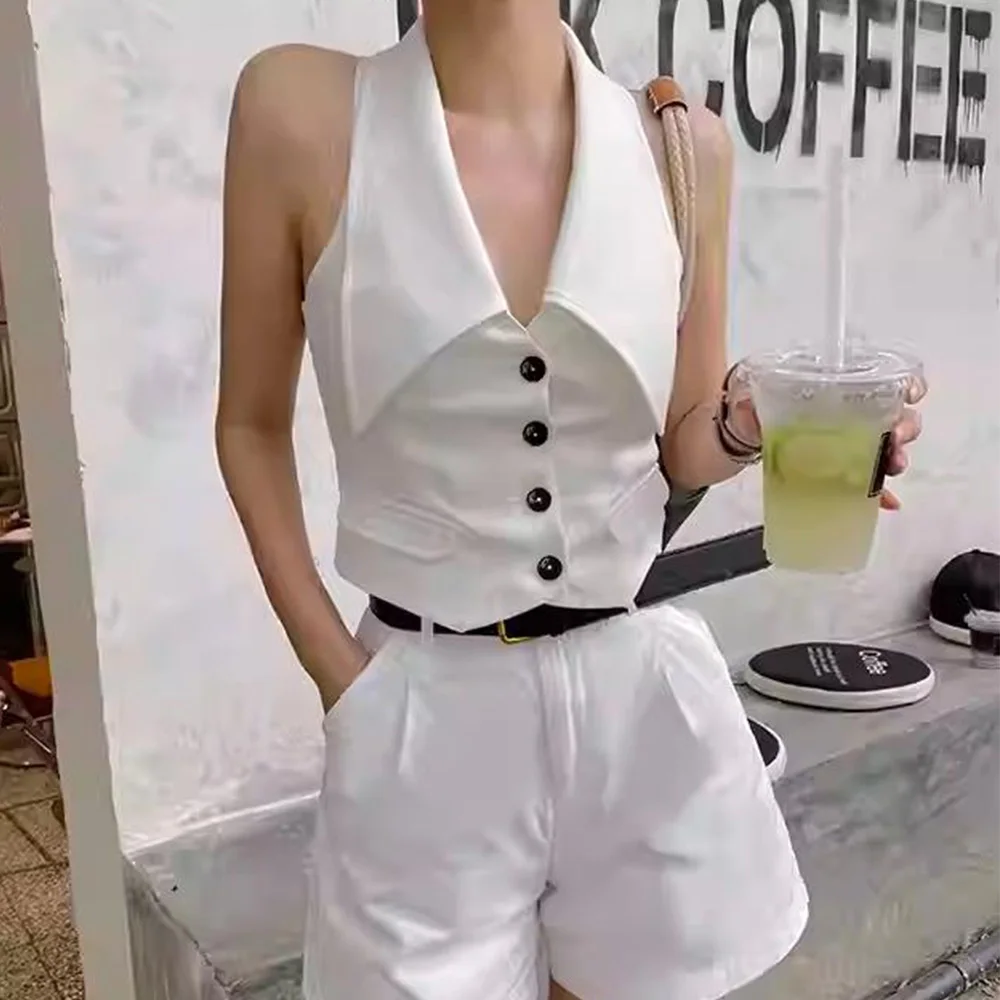 

V-neck Retro Vest Female Original New Retro All-match Slim Sleeveless British White Suit Vest Single-breasted