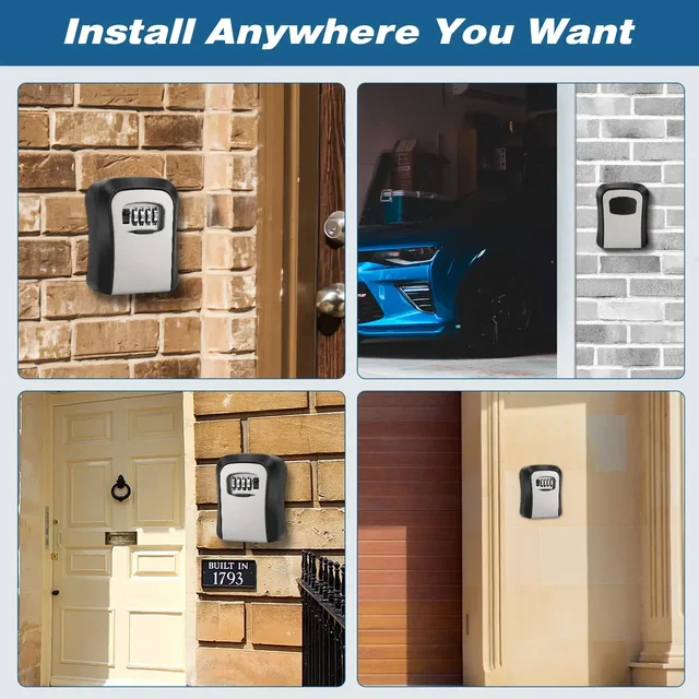 Wall Mount Key Lock Box 4 Digit Password Code Security Lock No Key for Home Office Key Safe Secret Storage Box Organizer 4