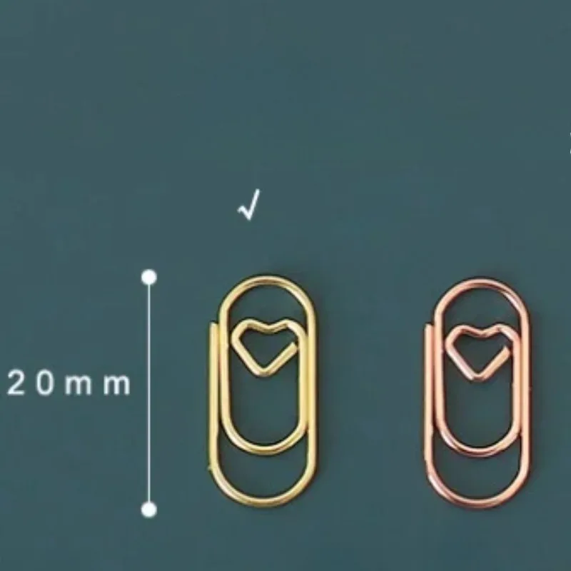 50개/봉투 20mm 미니 하트 모양 종이 클립 북마크 학생용 학교 사무용품 문구 패치워크 클립