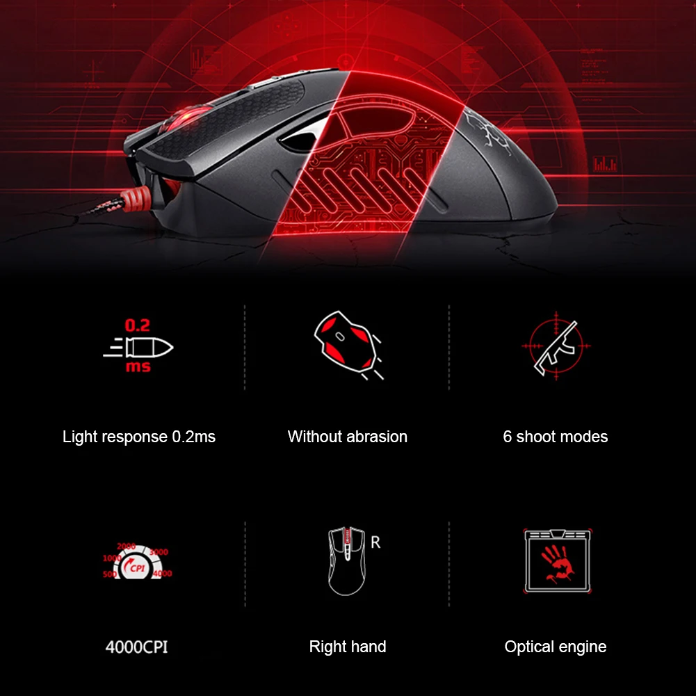 A4Tech Bloody A90 USB wired game mouse 4000dpi 8-button optical sensor color brightness mechanical game mouse