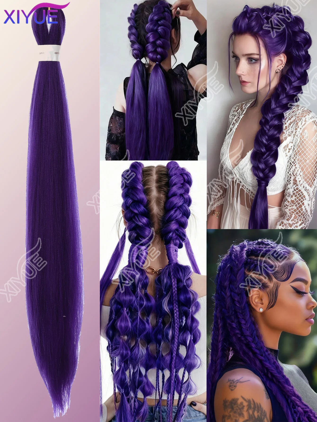 XY Long Purple Braiding Hair Pre Stretched Synthetic Braiding hair Extensions for Braids, Purple Hair Extensions for Stage Party