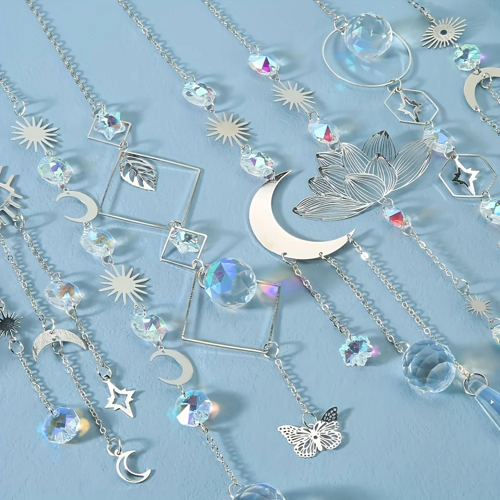 10 Pieces Lotus Colorful Crystal Suncatcher with Chain Pendant Ornaments Hanging Crystals Prism Rainbow Maker for Windows Indoor 6 S582ce51e5c6b4be68f3d42c5becbf987O