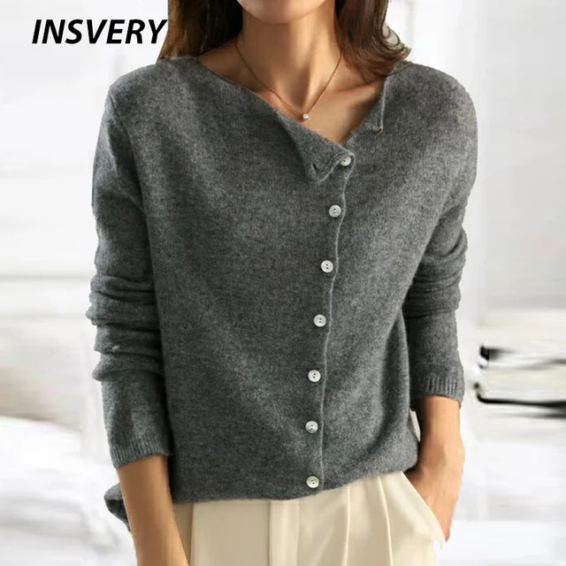 Autumn Winter Sweater Women Elegant Button Design Knitted Cardigans 1