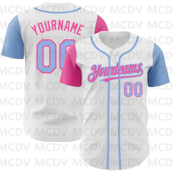 Baby Blue Pink Baseball Uniform Custom White Light Blue-Pink
