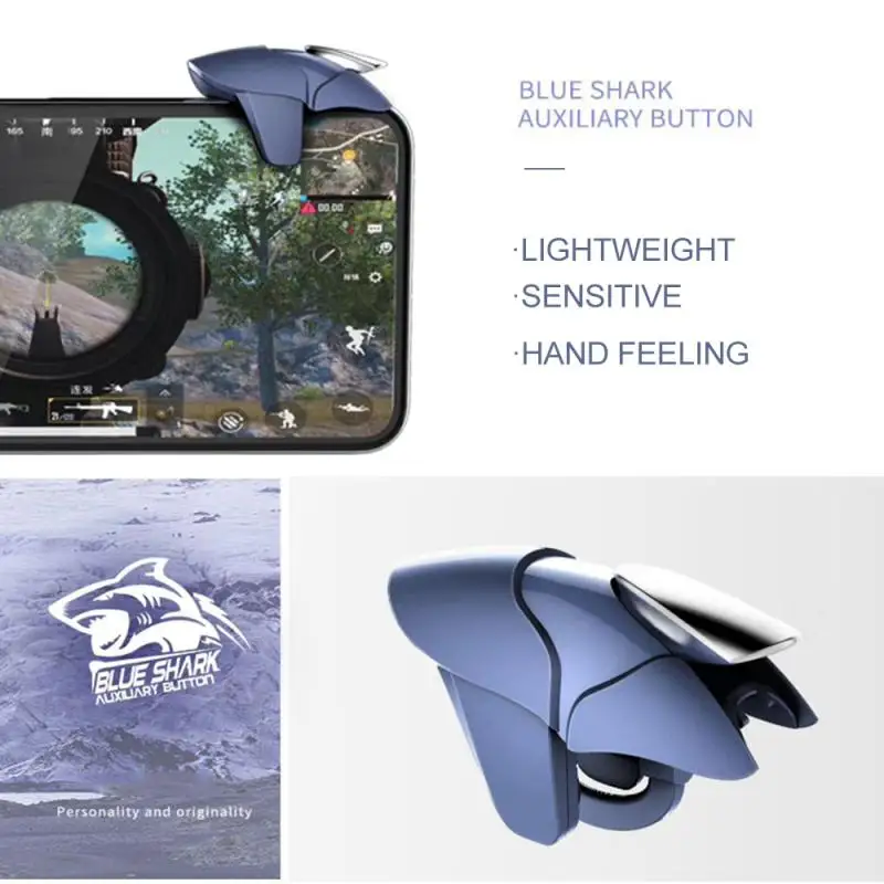 New Blue Shark Mobile Phone Press-Type Auxiliary Fire Key Button Gamepad Joystick Controller L+R Metal Trigger For PUBG Gamepads