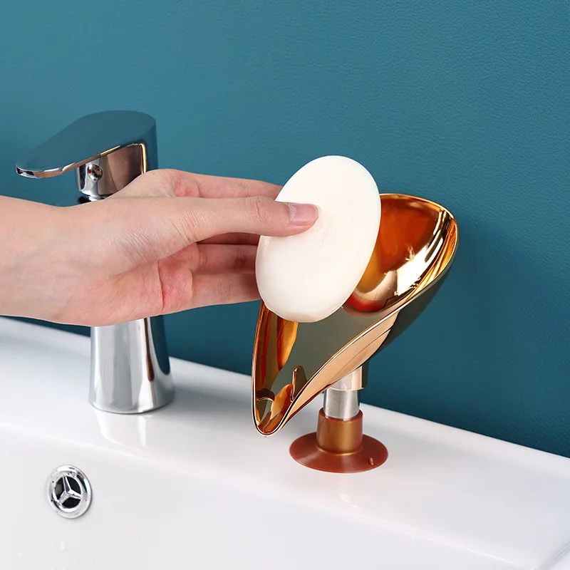 

Luxury Golden Leaf Shape Soap Box Drain Soap Holder Box Nordic Style Bathroom Accessories Toilet Laundry Soap Box Tray Gadgets