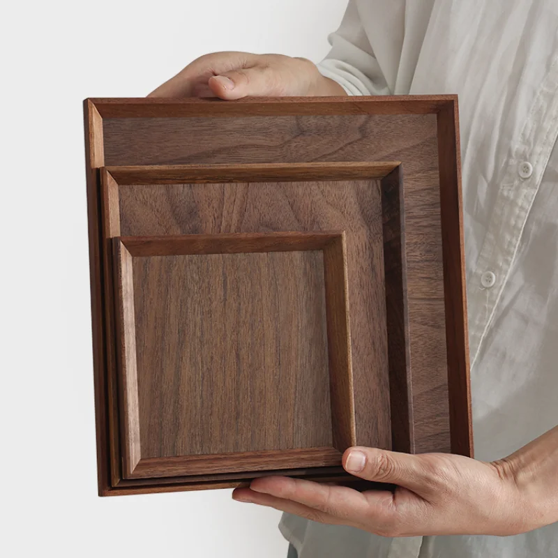 Black Walnut Solid Wood Tray Tea Cup Tray Coffee Dessert Household Kitchen Storage