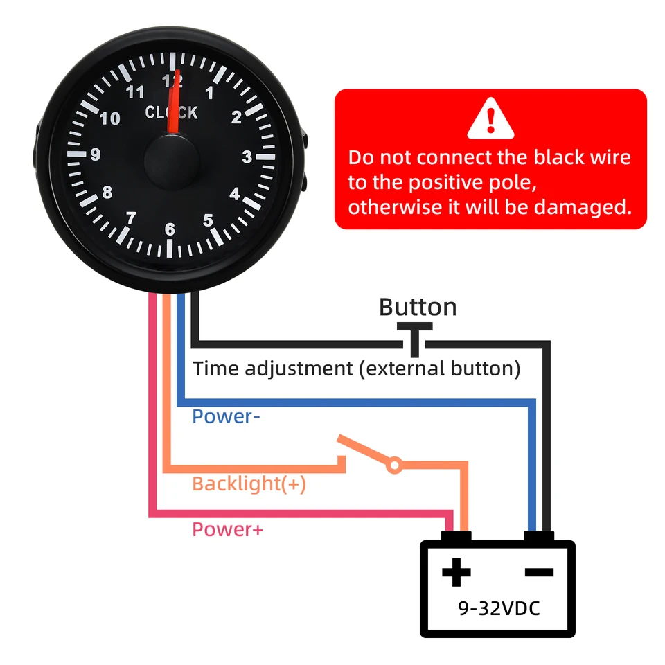52mm Waterproof Clock Gauge With Red LED Backlight For Marine Boat Car Truck