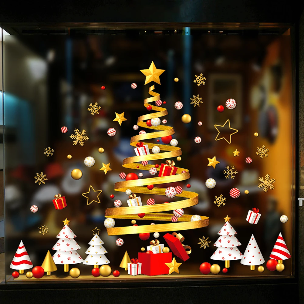 Christmas Tree Window Sticker Wall Decal Merry Christmas New Year Holiday Decorations for Home