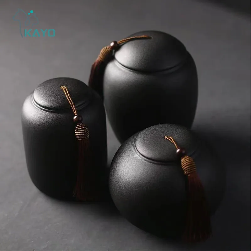 검은 도자기 재떨이 밀폐 화장, 장례 유골, 작은 동물, 애완 동물 개 고양이 기념관, 벽난로 매장에 적합
