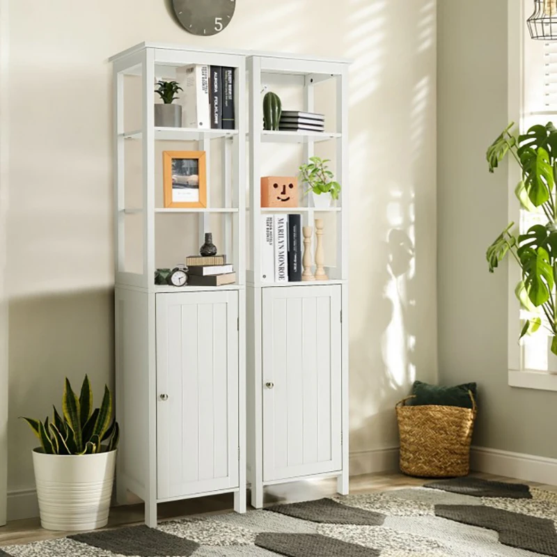 

Freestanding Storage Cabinet Bookcase Storage Shelf with 3-Tier Shelf and Door for Bathroom Bedroom Living Room