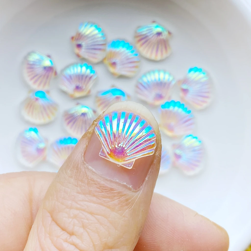 50Pcs New Cute Mini Shiny Shells Resin Figurine Crafts Flatback Cabochon Ornament Jewelry Making Hairwear Accessories