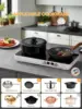 Cooktop 2 Burners, Double Induction Hot Plate with Removable Iron Cast Griddle Pan Non-stick, Independent Temperature Control,To 4