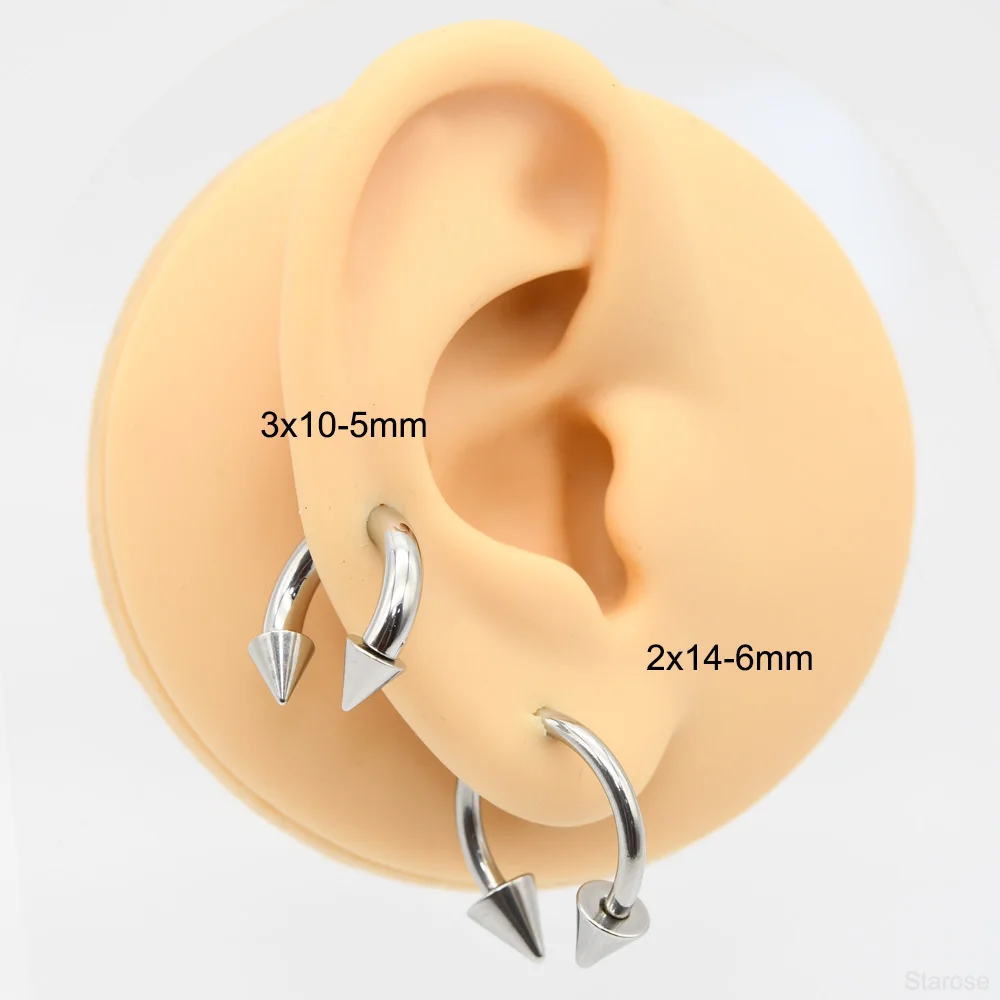 Nose Rings Piercing Jewelry Body Piercing Earrings Hoop Earrings Metal Jewelry 0G Punk Spike Stainless Steel Cone Circular Barbell Septum Nose Ring Helix Earrings