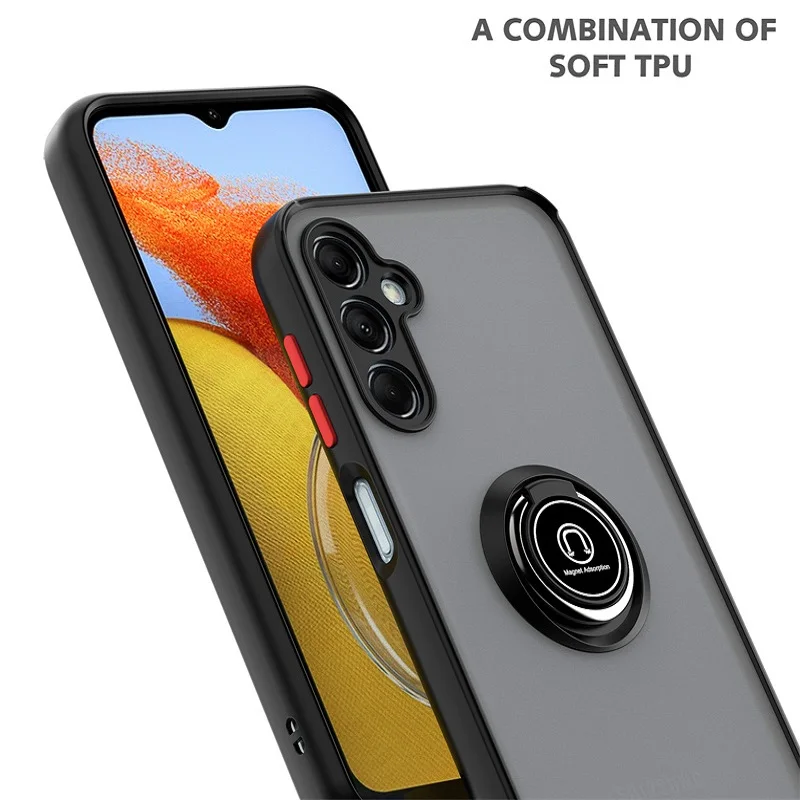 Luxury Matte Translucent Phone Case with Magnetic Ring Holder Protector