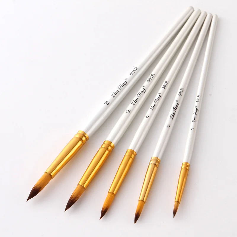 5pcs Professional Watercolor Paint Brushes Set Nylon Round Flat Painting Brush Short Wood Handle for Beginner & Artists Painting