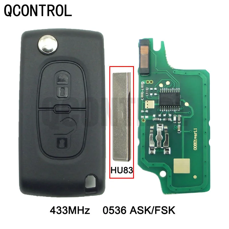 QCONTROL Car Remote Key Suit for CITROEN C2 C3 C4 C5 Berlingo Picasso (CE0536 ASK/FSK, 2 Buttons HU83) 433MHz