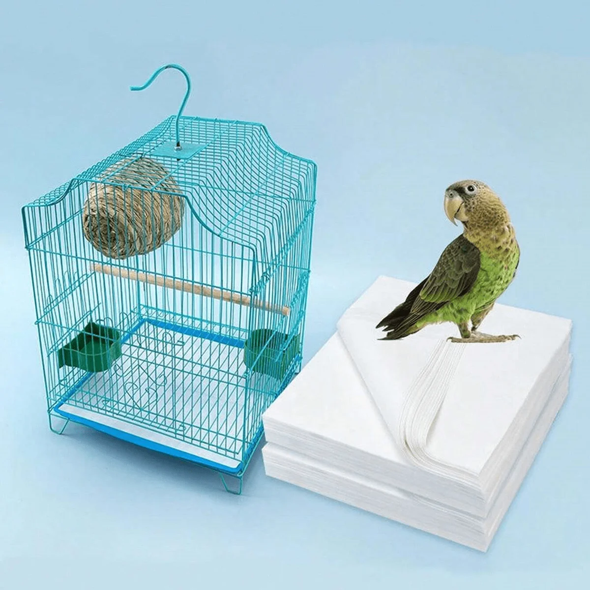 POPETPOP Bird Cage Liners - 100pcs Disposable Cage Pads For Parrots & Birds