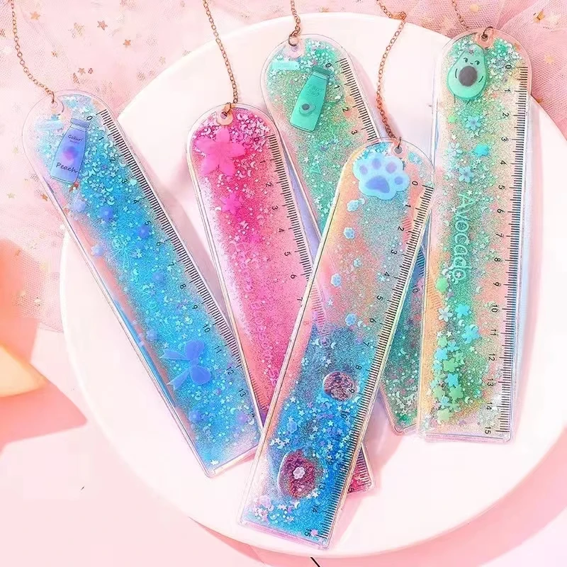 Kawaii Avocado Cat Bookmarks Multifunction 15 Cm Ruler Pendant Glitter Book Mark for Kids Gift School Office Supplies Stationery