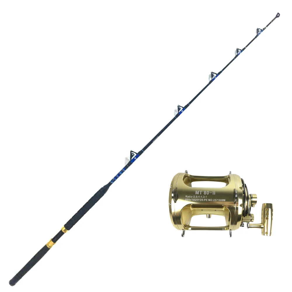 Big game saltwater fishing rods and reels combo 80w heavy duty reels sea  trolling deep drop tuna 130lb fishing rod reel combo