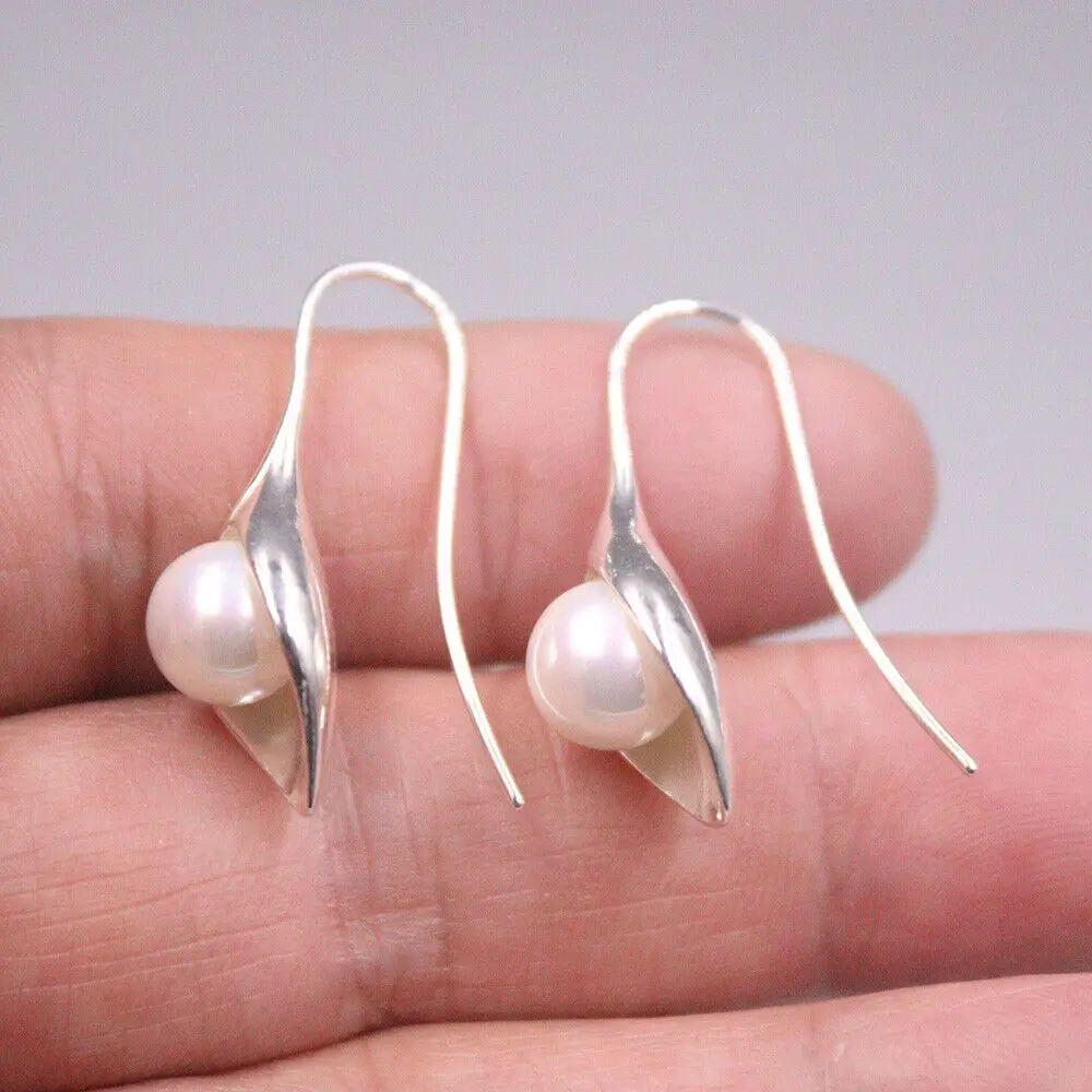 

Solid 925 Sterling Silver Earrings With Mother Of Pearl Dangle Earrings 32mm L
