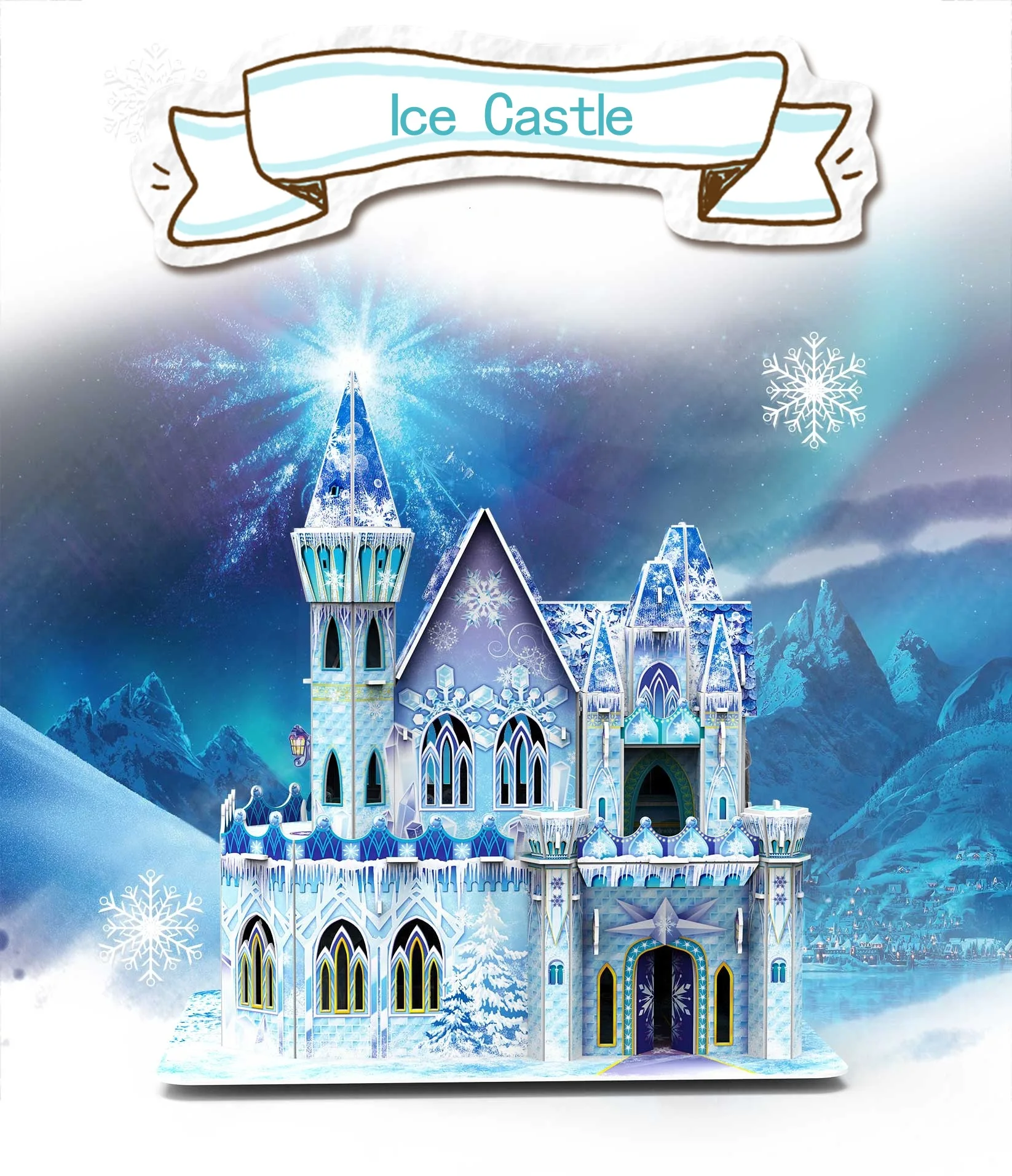 

3D puzzle toy, ice and snow castle DIY cabin, children's intelligence puzzle block model, gift for girls