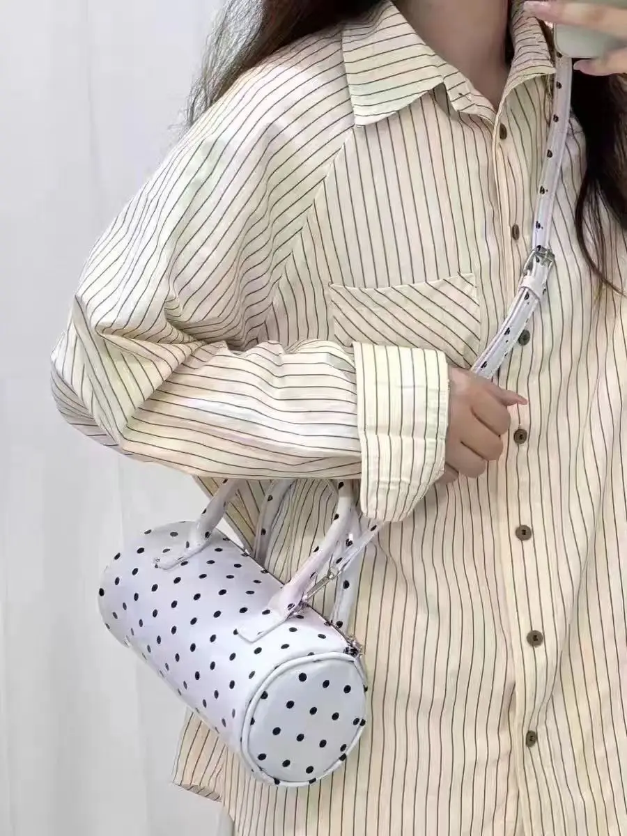 JIAERDI Harajuku Dot Handle Messenger Bag Wallet Women New Leather Casual Crossbody Bags Ladies Sweet Cylinder Y2k Hand Bag 2025
