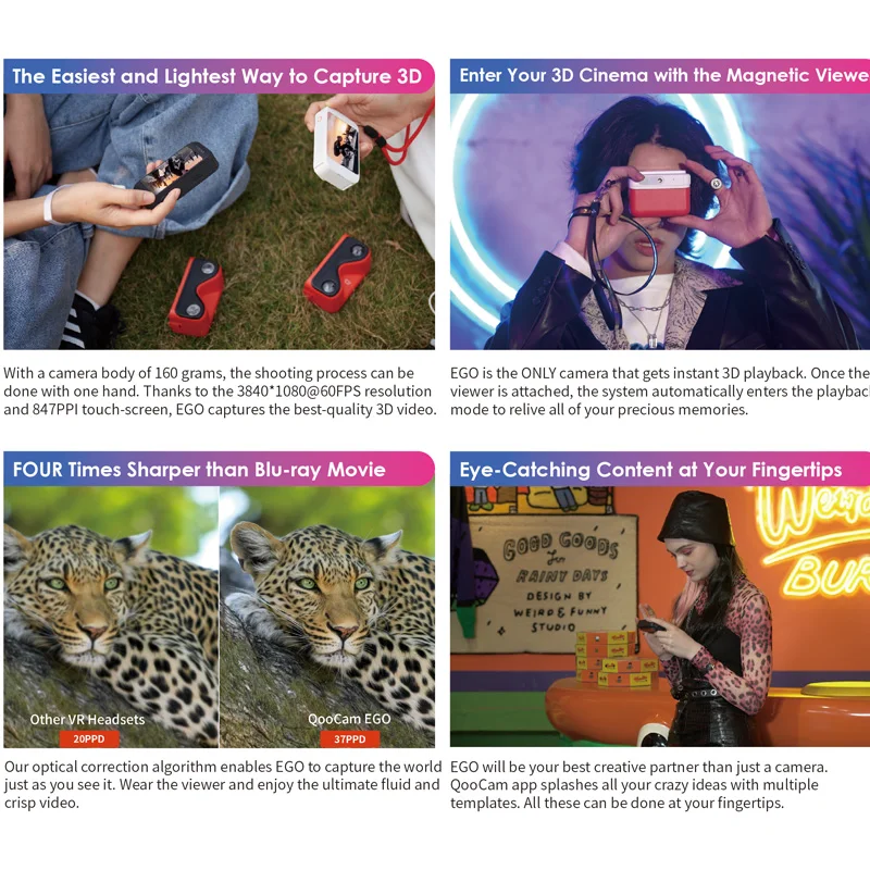 KanDao QooCam EGO-24MP/8K Photos/4K 60FPS Videos Stereoscopic 3D Instant Display Camera