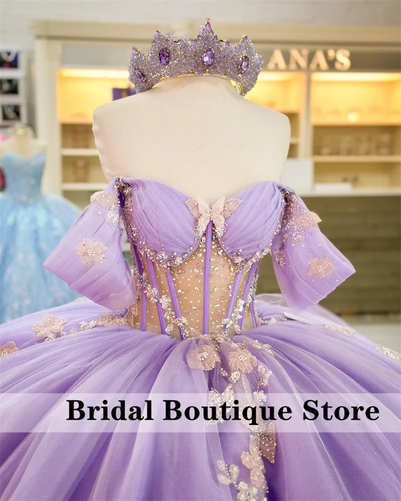 Quinceanera Dresses Sweet 16 Dresses Ball Gown Flower Butterfly Appliques Crystals Beading Sequins Customized