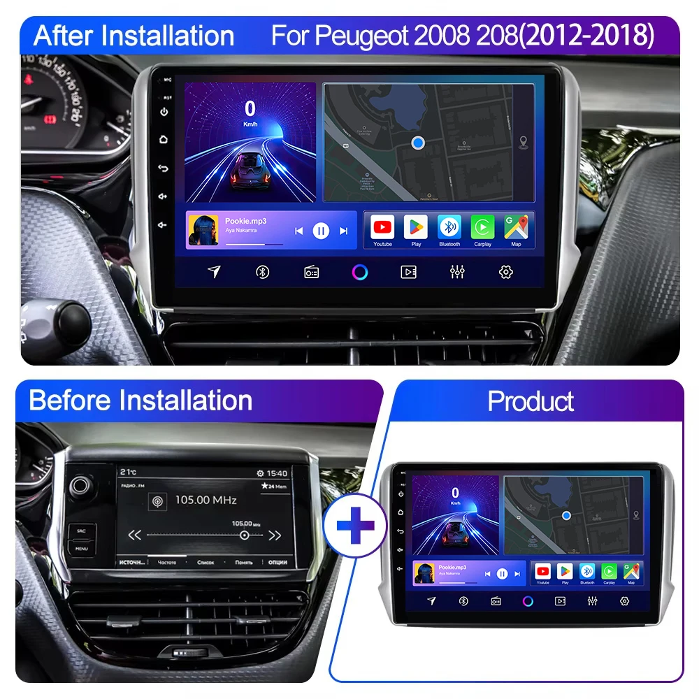 Autoradio Android 10" Pour Peugeot 208 / 2008 (2012-2018) - 2 Go RAM + 64 Go - CarPlay/Android Auto Sans Fil - GPS, DSP Audio, Caméra De Recul AHD Inclus