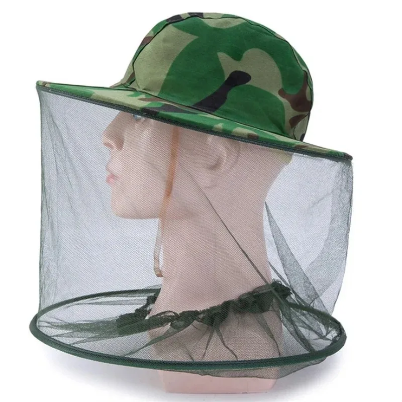 Sombrero de pesca de camuflaje verde y amarillo, gorra antimosquitos e insectos, malla para exteriores con cubierta para el sol