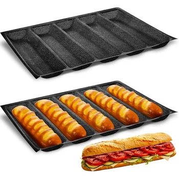2PCS 5 Slots French Bread Baking Tool Silicone Nonstick Perforated Italian Loaf Mold for Home Baking Long French Baker's Tray