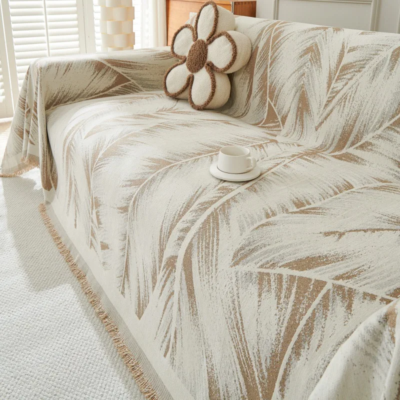 Chenille Floral Sofa Towel with Tassels Four Seasons Universal Anti-slip Camping Picnic Blanket Relax Beach Mat Couch Cover