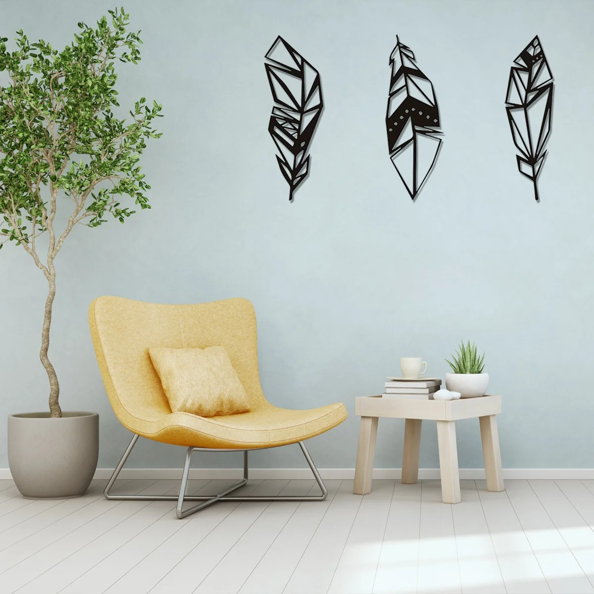 

HELLOYOUNG 3pcs Modern Feather Metal Wall Hanging Art Stunning Home Decor Bedroom Living Room Housewarming Gift Iron Art Home De