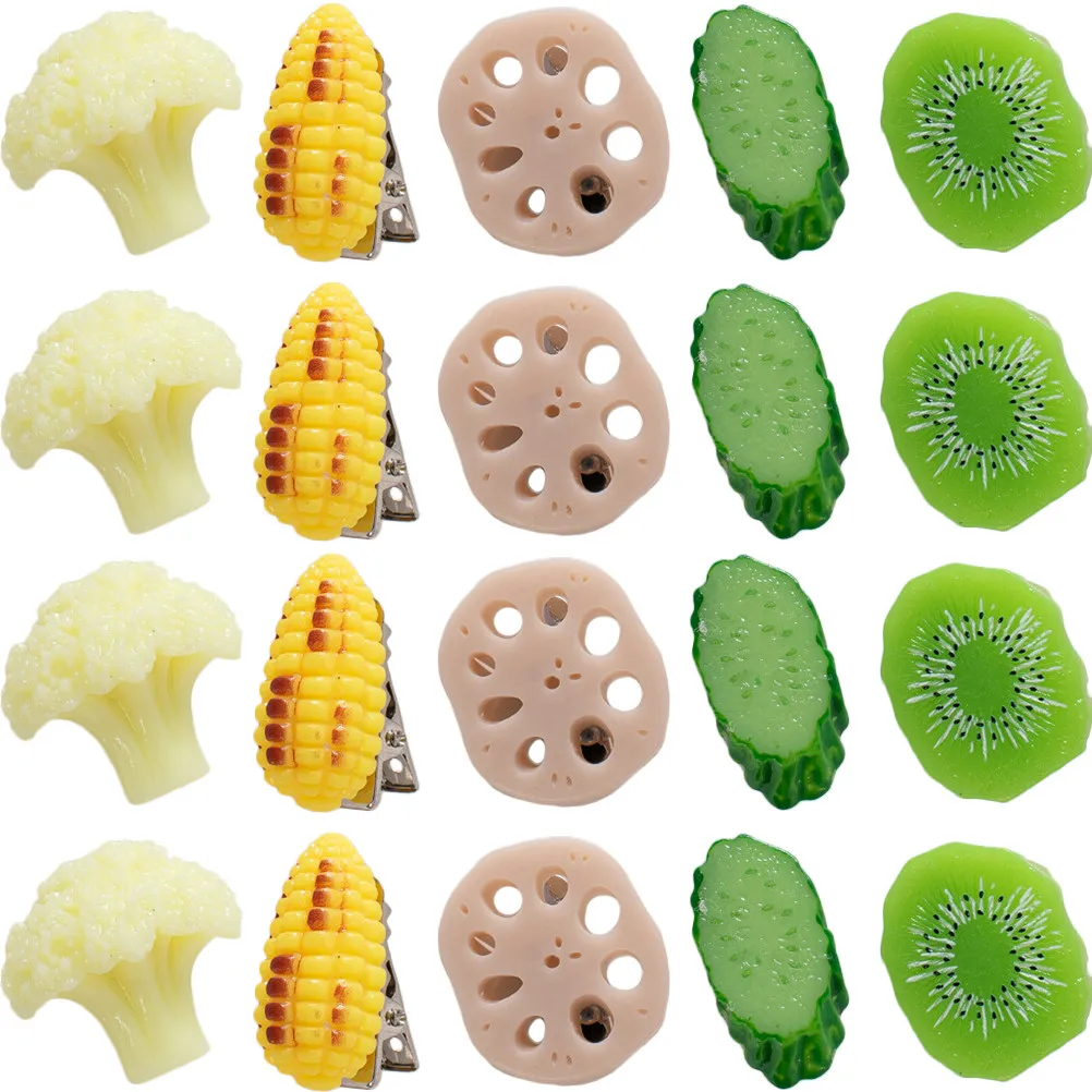 20Pcs 시뮬레이션 과일 야채 머리핀 여자를위한 경량 헤어 클립 여성 일일 파티 생일 액세서리